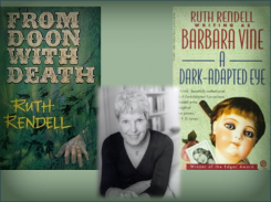 Ruth Rendell with book covers